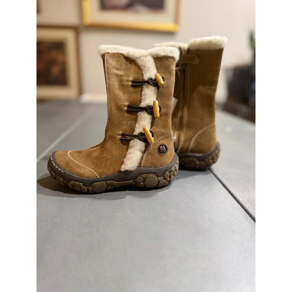 Vintage Naturino Girls Brown Suede Faux Fur Winter Boots EU 28 Side Zip Toggle